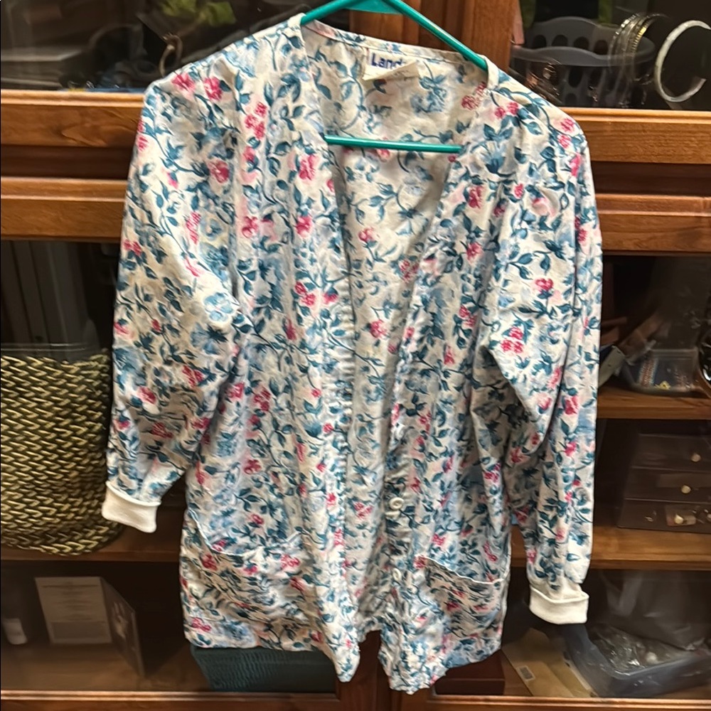 Blue and Pink Floral scrubs Jacket/ lab coat